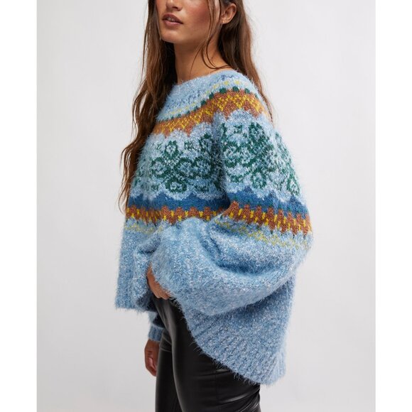 Free People Blue Multicolor Crew Neck Sweater - Picture 3 of 9